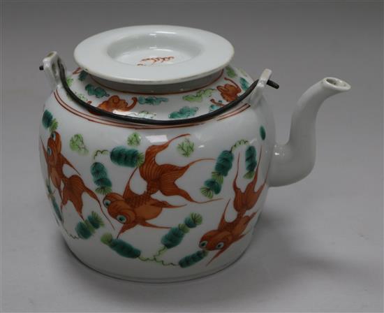 A Chinese goldfish teapot and cover height 12cm